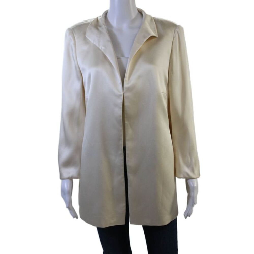 Akris Womens Silk Open Front Unlined Long Sleeve Blazer Cream Size 12